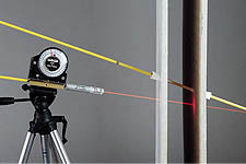 tripod, level, angle-measuring device, laser pointer, trajectory rods.