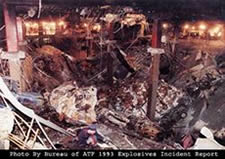 rubble, broken girders, and work lights at World Trade Center, New York City