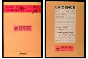 Manilla envelope packages labeled as biohazard